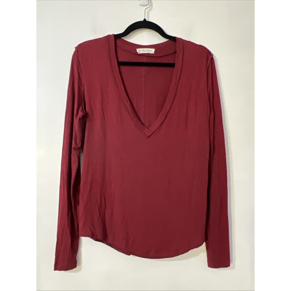 Free People We The Free Long Sleeve V Neck Top Burgundy ( S )